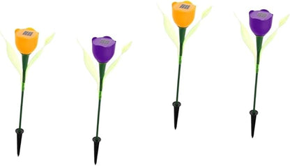 DOITOOL 4pcs Solar Led Tulip Garden Lights Outdoor Pathway Lights for Driveway and Landscape Energy Saving Solar Purple