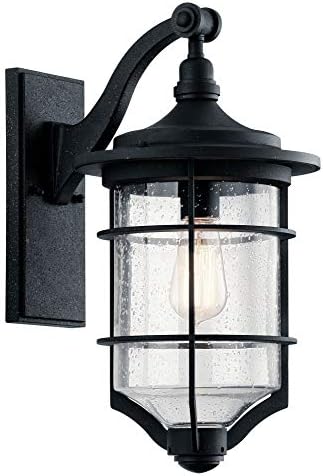 Kichler Royal Marine 18.25" 1 Light Outdoor Wall Light with Clear Seeded Glass in Distressed Black | Lumora