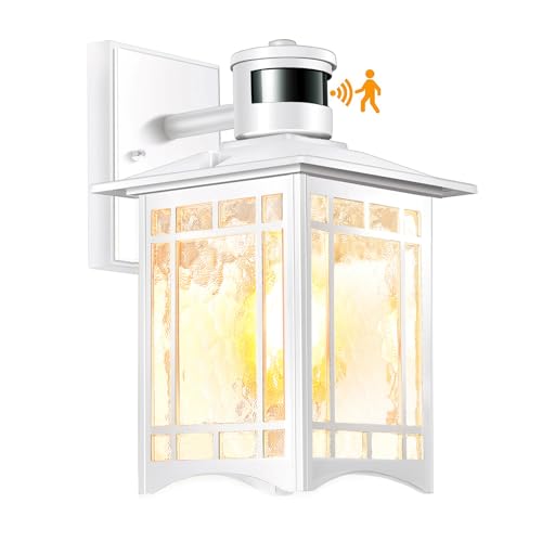 Motion Sensor Outdoor Wall Lights White Dusk to Dawn Light Fixture for House Porch Patio