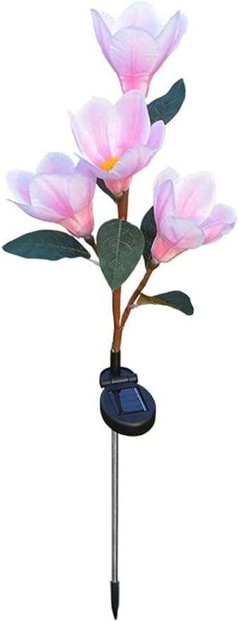 Solar Garden Lights Solar Light Outdoor, Magnolia Flower Lamp Stick Lamp 4 Forks Garden Ground Lamp for Home (Pink Magnolia White Light) (Color : Pink)