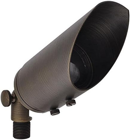 MarsLG BRS1 ETL-Listed Solid Brass Low Voltage Landscape Directional Spot Up Light in Antique Brass Finish with Adjustable Glare Guard, Ground Spike and Free MR16 LED Bulb (4-Pack), 36UL01BSx4