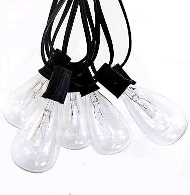Hometown Evolution, Inc. Vintage Outdoor Patio String Lights with ST11 Clear Light Bulbs (Black Wire, 50 ft)
