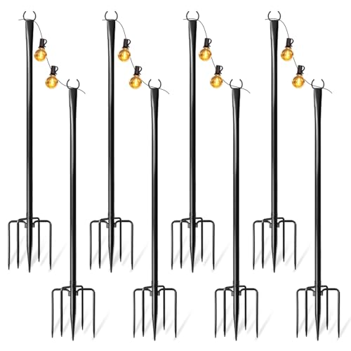 8 Pack String Light Poles for Outside, Adjustable Metal Patio Light Poles