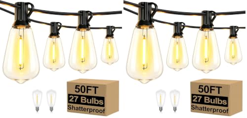 Brightever 50FT Outdoor String Lights 27 Bulbs, Waterproof Patio Lights (Pack of 2)