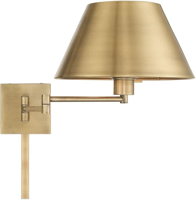 Livex Lighting 40030-01 25" One Light Swing Arm Wall Mount, Antique Brass Finish with Satin Brass Metal Shade | Lumora