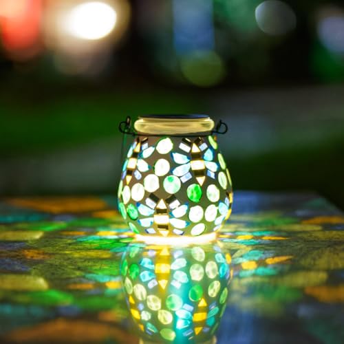 Starsoul Mosaic Solar Lanterns Outdoor Waterproof, Bee Decor Hanging Mosaic Glass Solar Lantern Decorative for Garden Outside Pathway