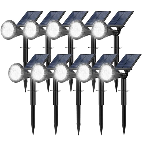 Solar Spot Lights Outdoor, 10 Pack Outdoor Solar Lights for Yard, 4 Lighting Mode Solar Landscape Spotlights with Auto On/Off, 2-in-1 Waterproof Wall Lights for Garden, Walkway (Cool White)