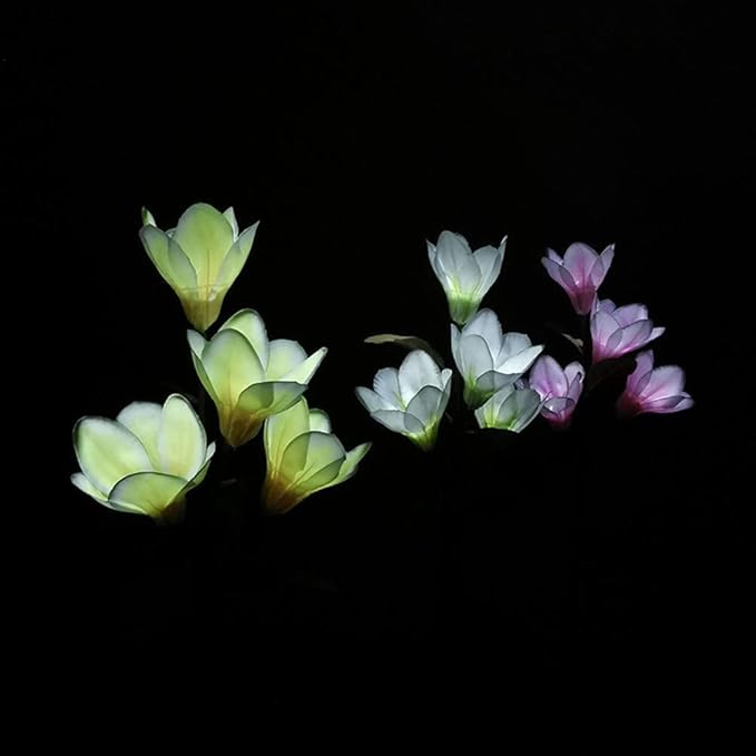 Solar Garden Lights Solar Light Outdoor, Magnolia Flower Lamp Stick Lamp 4 Forks Garden Ground Lamp for Home (Pink Magnolia White Light) (Color : Yellow)