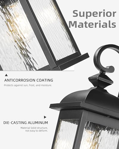 FEMILA 21" Large Exterior Wall Light Fixtures, 2 Pack Anti-Rust Waterproof Outdoor Wall Lantern Porch Lights for Entryway, Patio, Garage, Doorway, Matte Black, 4FD54B2-2PK BK-WP