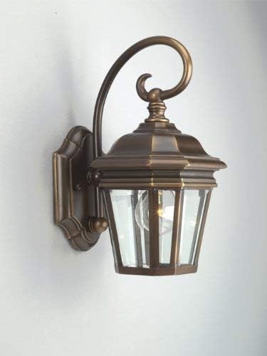 Progress Lighting P5670-108 1-Light Wall Lantern with Clear Beveled Glass Panels and Scroll Arm Details, Oil Rubbed | Lumora