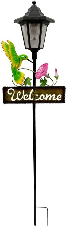 Crosslight Solar LED Hummingbird Welcome Sign - Weatherproof Garden Stake Light for Outdoor Decoration - Decor for Yard, Lawn, Patio, Pathway, Backyard | Warm White