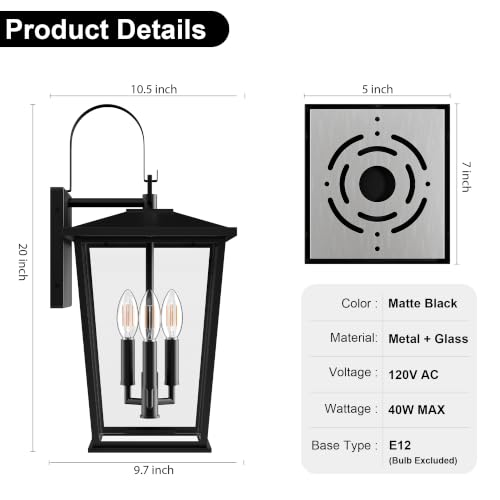 Outdoor Wall Light Fixture, Modern Large Porch Light, Outside Wall Lantern