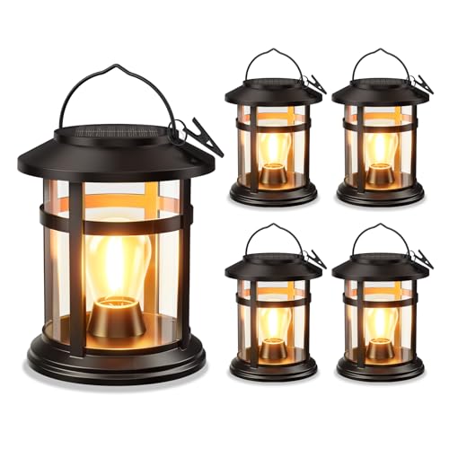 Solar Lantern Outdoor Waterproof, 4 Pack Bright Hanging Solar Lights for Outside Decorative, Upgraded Solar Powered Lanterns LED Lighting for Garden Patio Porch Decor Gifts (Warm Light)