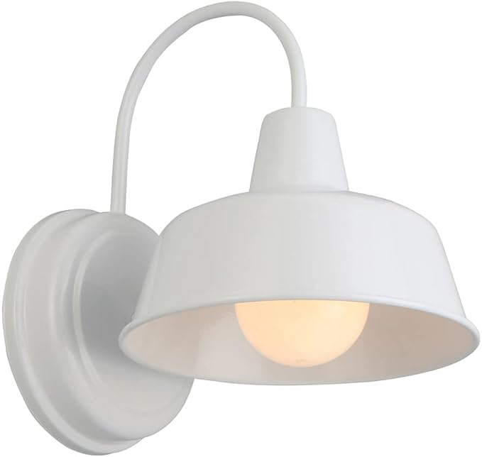 Design House Mason Farmhouse Gooseneck Barn Light, Outdoor Exterior Porch or Patio Wall Light Fixture, White, 8 Inch Diameter, 1-Pack, 579359