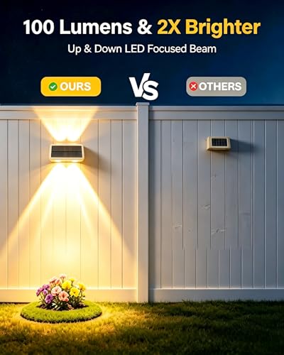Solar Fence Lights Outdoor, 2 Pack Fence Solar Lights Waterproof
