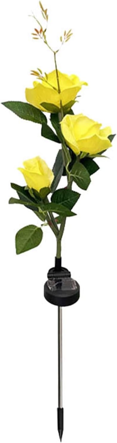 Solar Garden Lights,Solar Flowers Outdoor Waterproof with Rose, Garden Lights Solar Powered Waterproof, Solar Flower Lights, Solar Lights for Outside Garden Patio Yard Decorations (Yellow)