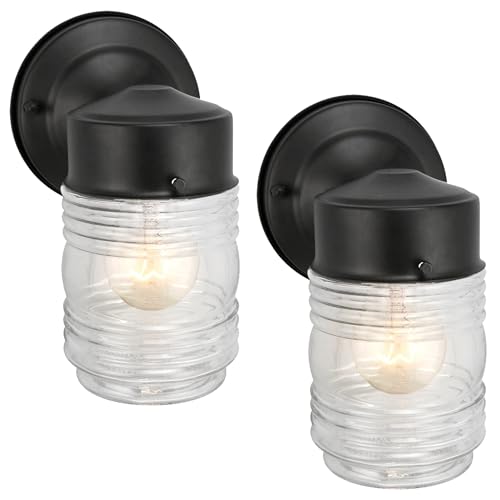 Design House 2-Pack Jelly Jar Wall Light, Indoor or Outdoor, Clear Glass, Matte Black, 590232