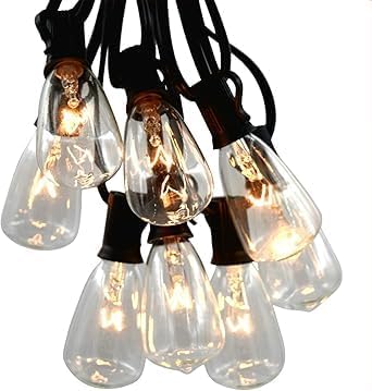 Hometown Evolution, Inc. Vintage Outdoor Patio String Lights with ST11 Clear Light Bulbs (Black Wire, 50 ft)