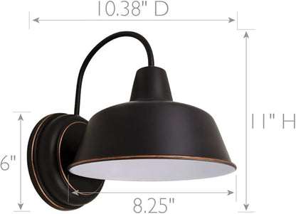 Design House Mason Farmhouse Gooseneck Barn Light, Outdoor Exterior Porch or Patio Wall Light Fixture, Oil Rubbed Bronze, 8 Inch Diameter, 2-Pack, 589218-ORB
