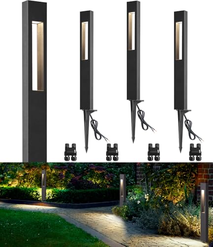 SUNVIE 3W LED Low Voltage Landscape Pathway Lights 3000K Black, 4 Pack