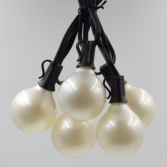 Hometown Evolution, Inc. G50 2" LED White Satin Pearl Outdoor Globe String Lights (Black Wire, 10 ft) | Lumora