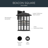 Kichler Beacon Square 17.25" 1-Light Outdoor Wall Light with Clear Hammered Glass in Textured Black, for Exterior Doors, Garage, Porch, or Patio (17.25" x 9.5"), 49831BKT