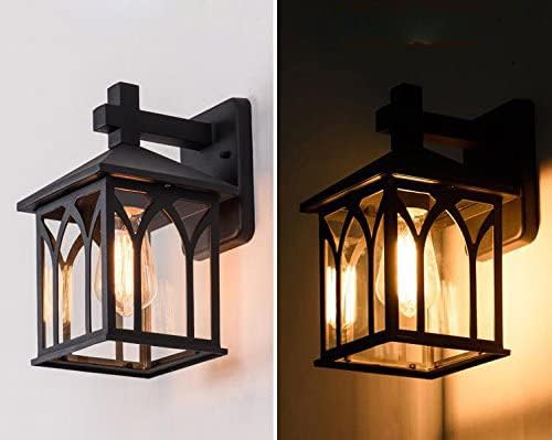 Kiven 1-Light Outdoor -Indoor Plug-in Wall Mount Lantern Downward Fixture Traditional Desigh Black Finish,Clear Glass Shade,UL Listed