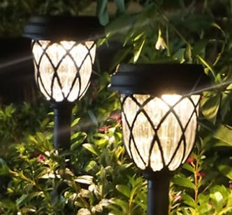 6 Pack Solar Outdoor Pathway Landscape Lights Warm White, Waterproof Metal Automatic Solar Pathway Yard Lights for Path, Garden, Lawn, Patio and Walkway