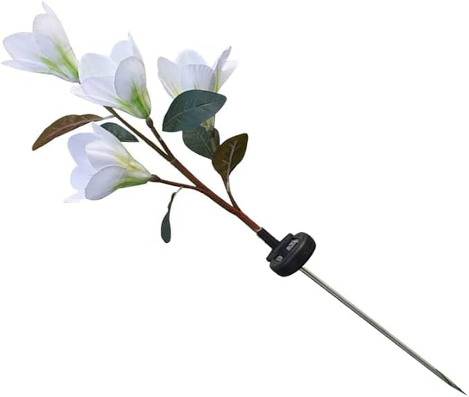Solar Garden Lights Solar Light Outdoor, Magnolia Flower Lamp Stick Lamp 4 Forks Garden Ground Lamp for Home (Pink Magnolia White Light) (Color : White)