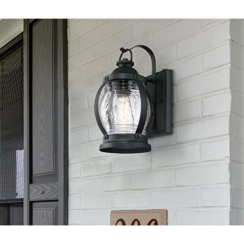 Westinghouse 6120400 Canyon Craftsman-Style One Light Outdoor Wall Fixture with Dusk to Dawn Sensor, Textured Black Finish, Clear Crackle Glass