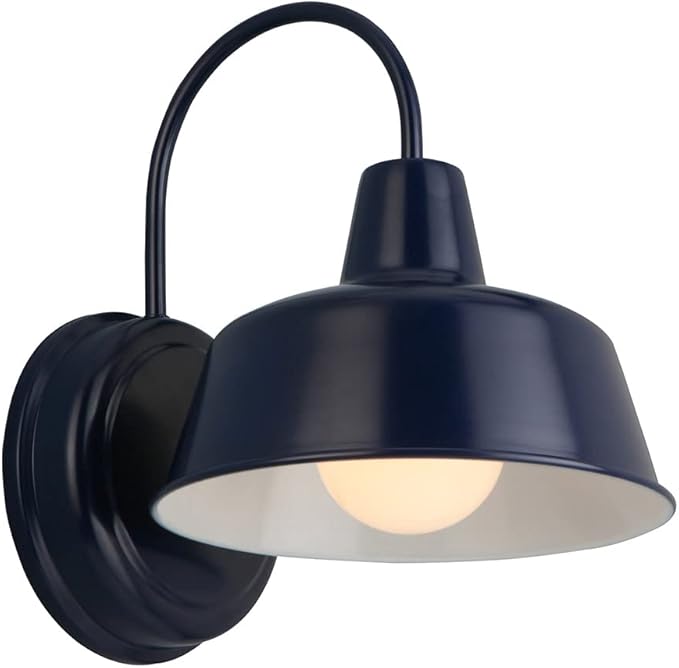 Design House Mason Farmhouse Gooseneck Barn Light, Outdoor Exterior Porch or Patio Wall Light Fixture, Navy, 8 Inch Diameter, 1-Pack, 579334