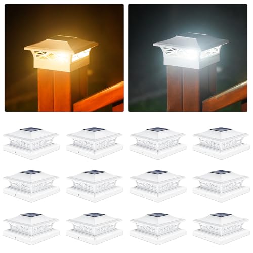 VOLISUN 12Pack Solar Post Cap Lights, 2 Color Modes Deck Lights, White
