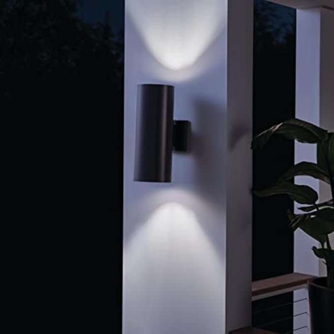 Kichler Cylinders 15" 2-Light Outdoor Cylinder Wall Sconce in Black, (15" H x 5.75" W), 9246BK | Lumora