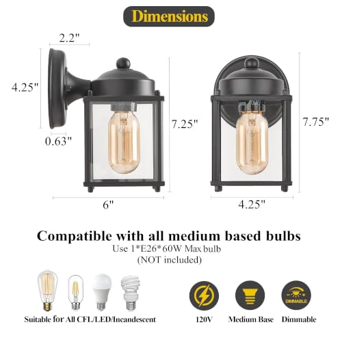 MICSIU 4.25" Wide Small Outdoor Porch Light, Black Farmhouse Wall Lantern