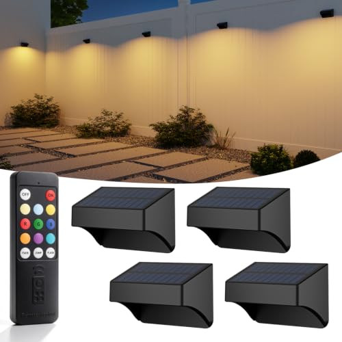 ZCXLIGHT 4 Pack Solar Fence Lights ，10 Fixed Colors ＆ RGB Color Changing