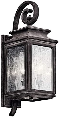 Kichler Wiscombe Park 21.75" 3 Light Outdoor Wall Light with Clear Seeded Glass in Weathered Zinc | Lumora