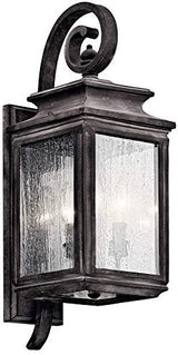 Kichler Wiscombe Park 21.75" 3 Light Outdoor Wall Light with Clear Seeded Glass in Weathered Zinc | Lumora