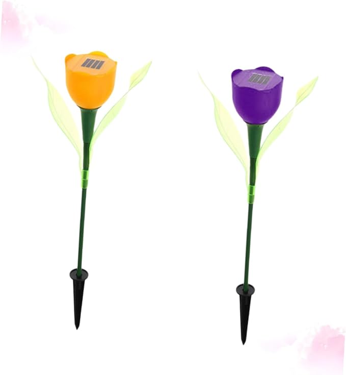 DOITOOL 4pcs Solar Led Tulip Garden Lights Outdoor Pathway Lights for Driveway and Landscape Energy Saving Solar Purple