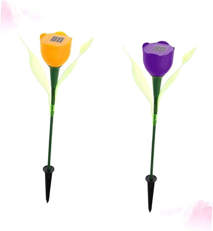 DOITOOL 4pcs Solar Led Tulip Garden Lights Outdoor Pathway Lights for Driveway and Landscape Energy Saving Solar Purple