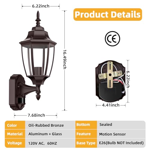 Lamomo Motion Sensor Outdoor Wall Lights, Porch Lighting Lamp, Bronze