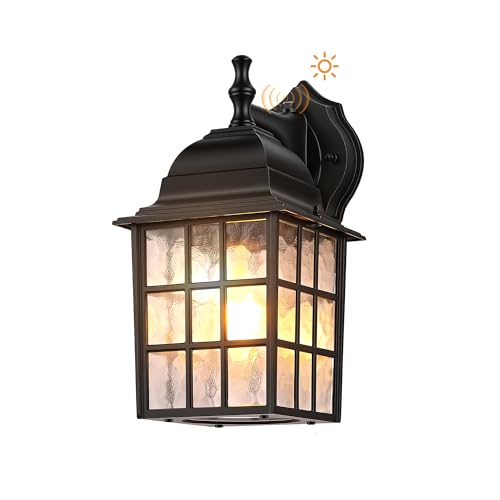 Dawn to Dusk Sensor Outdoor Wall Light Fixtures Waterproof Anti-Rust Exterior Lighting Fixtures Black Outdoor Wall Lantern for Porch Patio Front Door Garage House