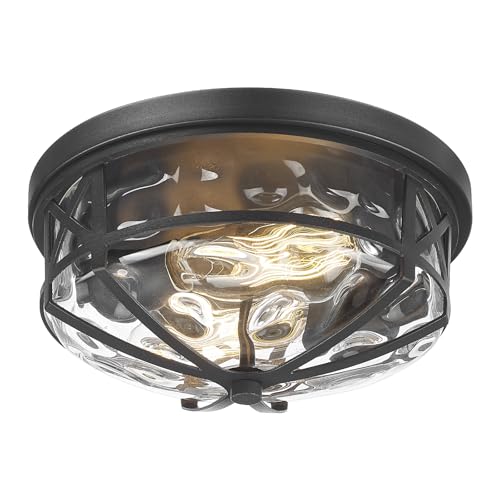 Darkaway Flush Mount Ceiling Light Indoor Outdoor Ceiling Light Fixtures with Water Ripple Glass Shade,Modern AluminumCeiling Fxiture for Laundry Kitchen Bedroom Bathroom Porch Living Room