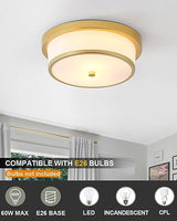 12 inch Flush Mount Ceiling Light, 2-Light Close to Ceiling Light Fixtures with Gold Finish for Bathroom Bedroom Kitchen Hallway (Gold)