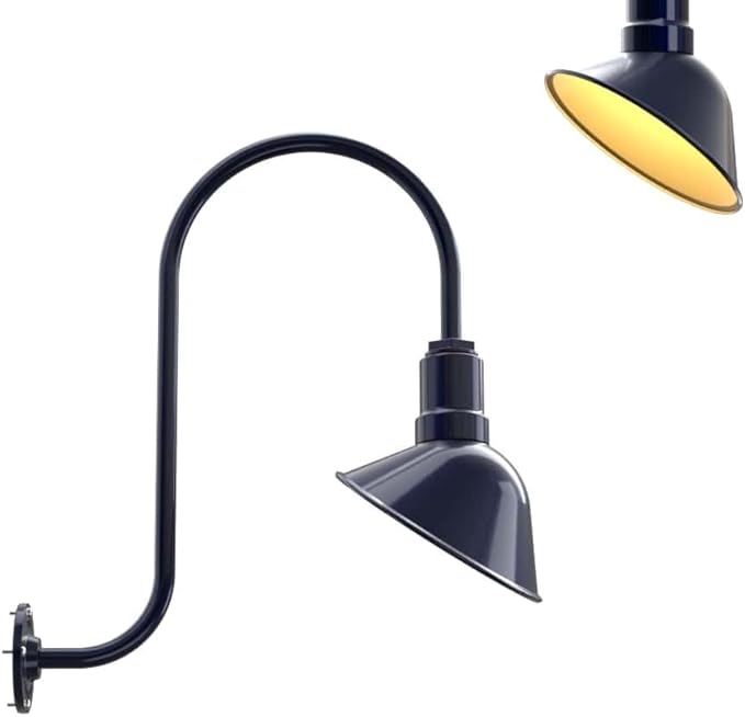 Steel Lighting Co. Venice Store Sign Light | for Outdoor Restaurant Accent Wall | 9 inch Dome | Upward Sloping Gooseneck | Made in America | Navy Blue Exterior/Brass Interior