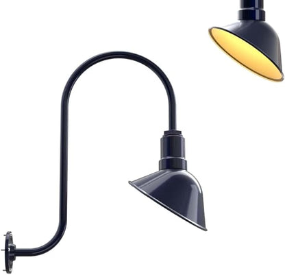 Steel Lighting Co. Venice Store Sign Light | for Outdoor Restaurant Accent Wall | 9 inch Dome | Upward Sloping Gooseneck | Made in America | Navy Blue Exterior/Brass Interior