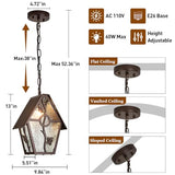 Outdoor Pendant Light Fixture for Front Porch, Farmhouse Exterior Hanging Lamp with Adjustable Chain, Waterproof Oil Rubbed Brown Outside Ceiling Mount Lamp for House, Foyer