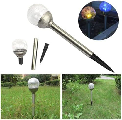 Solar Outdoor Lights, 4Pack Glass Cracked Ball LED Solar Garden Decorative Globe Light,Solar Stake Garden Lamp,Waterproof Solar Pathway Light for Patio Yard Lawn Decor (Color Changing)