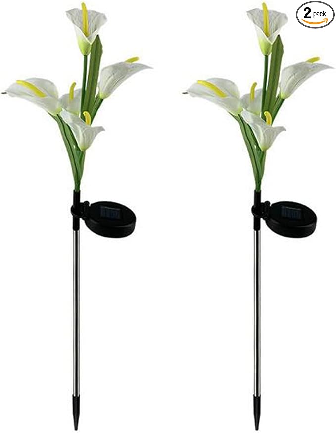 Aolyty Solar Garden Lights Outdoor Decor, Multi-Color Changing LED Solar Calla Lily Flower IP65 Waterpoof Landscape Lghting for Lawn Garden Yard Pathway Decoration (White, 2 Pack)