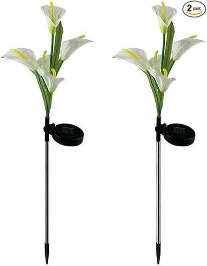 Aolyty Solar Garden Lights Outdoor Decor, Multi-Color Changing LED Solar Calla Lily Flower IP65 Waterpoof Landscape Lghting for Lawn Garden Yard Pathway Decoration (White, 2 Pack)