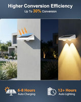 Solar Fence Lights Outdoor ,3000/4500/6000K 13 Mode, 8 Pack Fence Lights Solar Powered with Ultra-Bright Lens IP65 Waterproof,Solar Wall Light for Backyard/Step/Patio/Deck/Stair/Railings(White)
